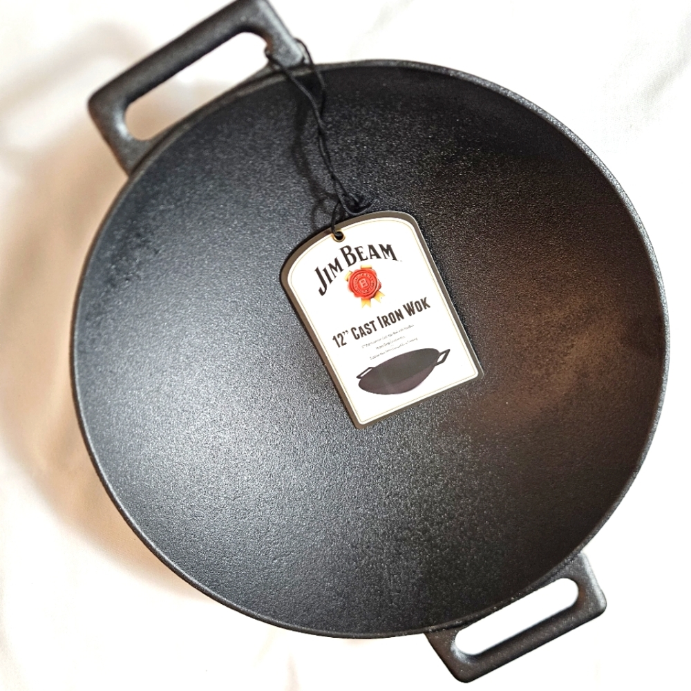 Brand New 12" Jim Beam Cast Iron Wok - Exceptional Quality! 